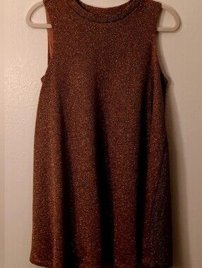 Three Hearts Metallic Copper Knit Top with Pink Heart Tag